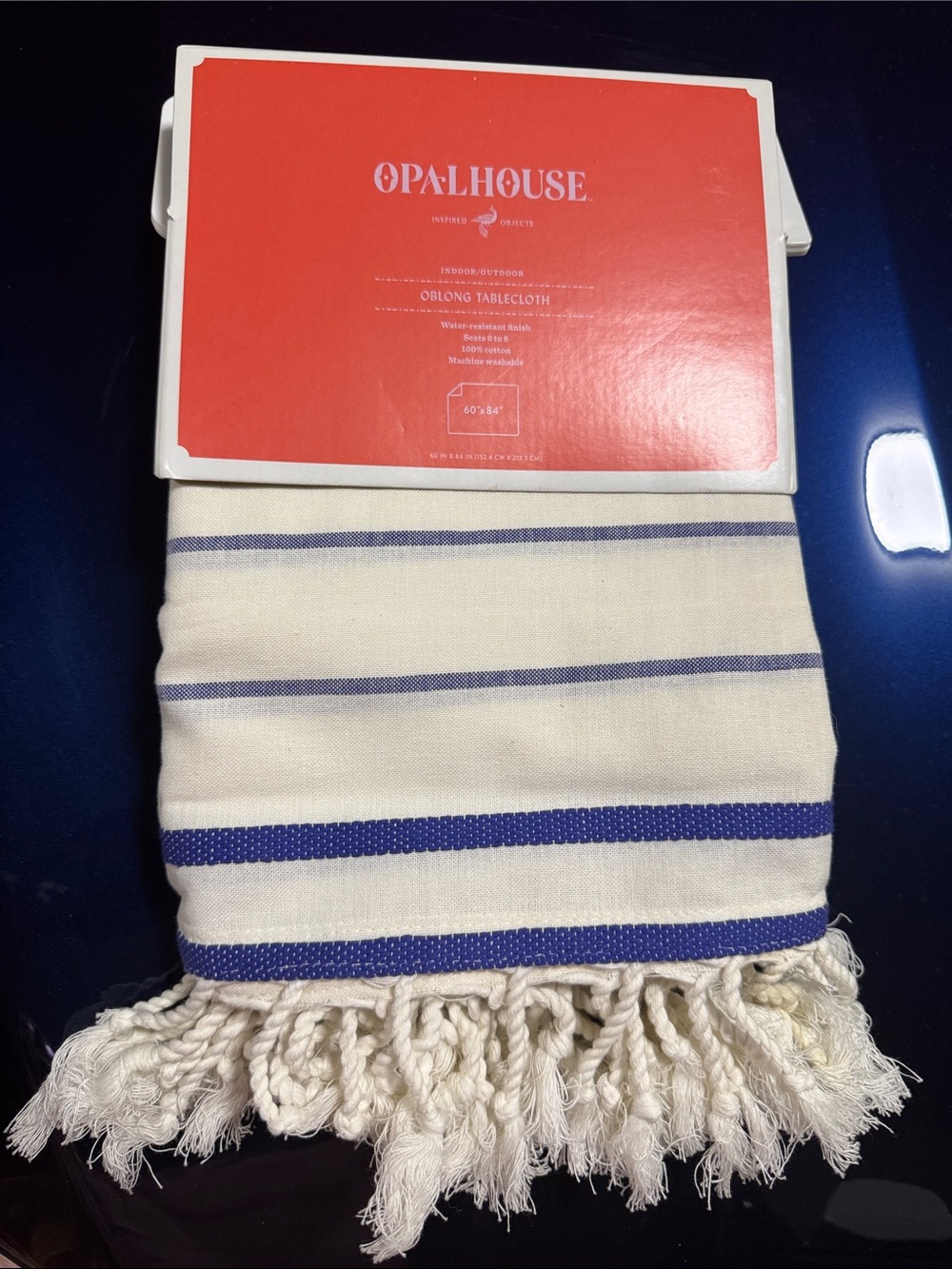 Opalhouse Cream and Blue Striped Oblong table cloth
